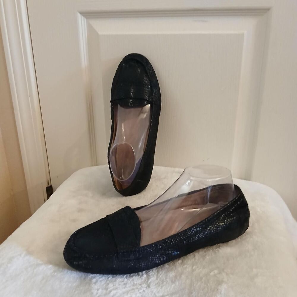 Vionic Larrun Black Snakeskin Embossed Leather Loafers Size 11 Office Comfort